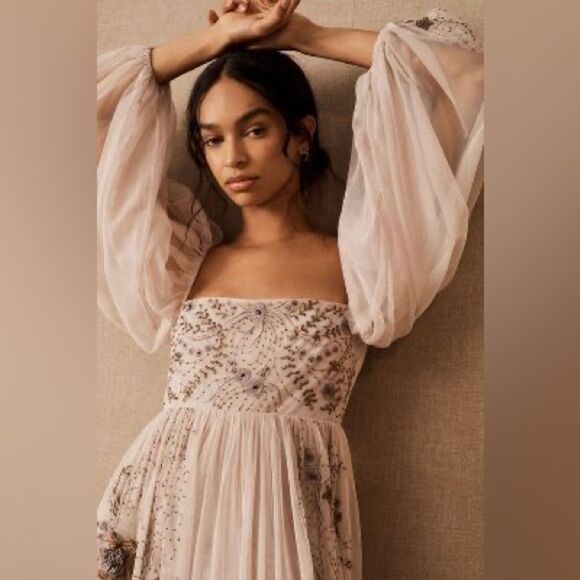 Anthropologie BHLDN Stargazer Valetta Empire-Waist Puff-Sleeve Backless Gown - Picture 4 of 9